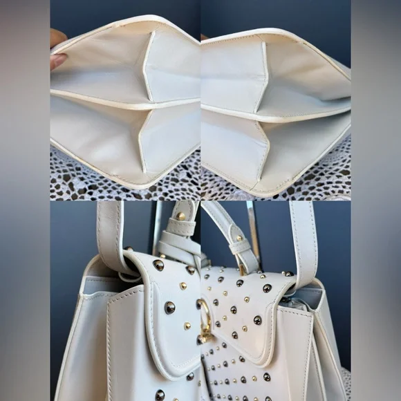 •••SOLD•••Retailed $3550 Versace Calfskin Studded DV Satchel White Bag - Picture 15 of 17